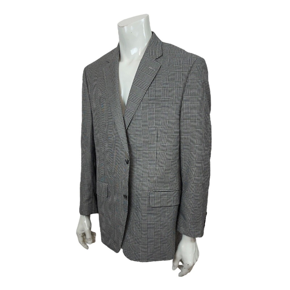 Andrew Fezza Mens 46R Gray Tartan Plaid Sport-Coat Blazer Jacket